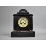 A Late 19th Century French Black Slate and Marble Mantle Clock of Architectural Form, 26cm wide
