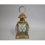 A Modern Brass Tealight Lantern with Four Glass Panels, 25cm High