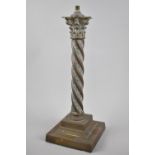 A Late Victorian/Edwardian Brass Table Lamp with Spiralled Column Support on Stepped Square Base,