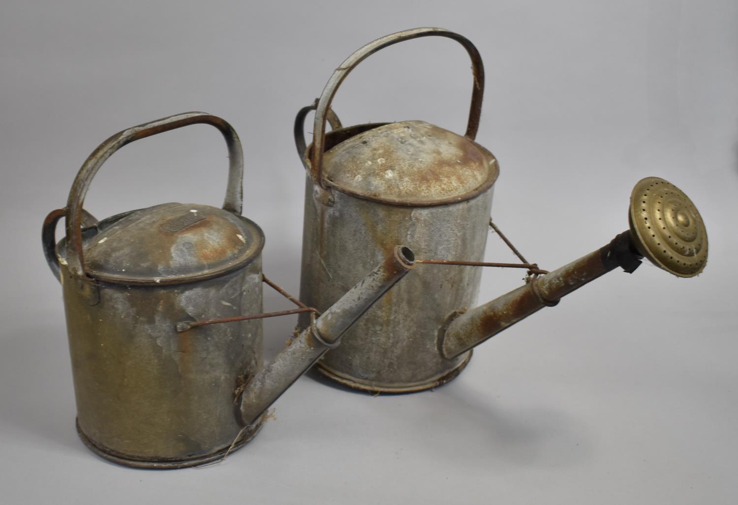 Two Vintage Galvanized Iron Watering Cans