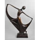 A Large Patinated Bronze Figure, Art Deco Dancer, Rectangular Stepped Plinth Base, 37cm high