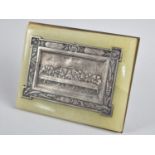 A Cast Pewter Last Supper Plaque on Brass and Onyx Easel Back Frame, 13cm wide