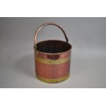A Mid 20th Century Brass Banded Copper Circular Coal Bucket, 28cm Diameter and 40cm high