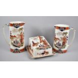 Two Early 20th Century Burma Pattern Graduated Jugs and a Matching Cheese Dish and Cover