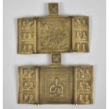 Two Small 19th Century Brass Triptych Travelling Russian Icons, 6.5cm high