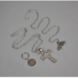 A Silver St. Christopher Medal, Celtic Cross Pendant on Chain and a Beetle Car Pendant on Chain