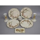 A Set of Six Aesthetic Movement Shaped Plates Having Moulded Decoration Depicting Blossoming