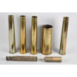 A Collection of Five Vintage Brass Shell Cases etc