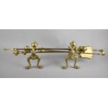 A Set of Long Handled Claw and Ball Brass Fire Irons with Pair of Dogs, Poker 70cm long