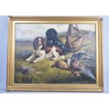 A Gilt Framed Oil on Canvas, Sporting Dogs, Pheasants and Game, Early 20th Century, Signed Chris