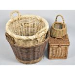 Two Large Two Handled Wicker Log Baskets and a Small Trug and Picnic Basket