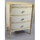 A Painted French Style Three Drawer Chest with Turned and Reeded Pilasters, 63cm wide