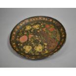A Hand Painted Papier Mache Circular Tray with Floral Decoration, 21.5cm Diameter