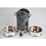 A Silver Plated Bottle Coaster, Pair of Circular Coasters and a Pourer