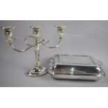 A Mid 20th Century Silver Plated Three Branch Candelabra and Entree Dish