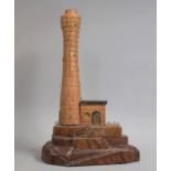 A Large Mid 20th Century Treen Folk Art Lamp Base in the form of Lighthouse on Naturalistic Base,