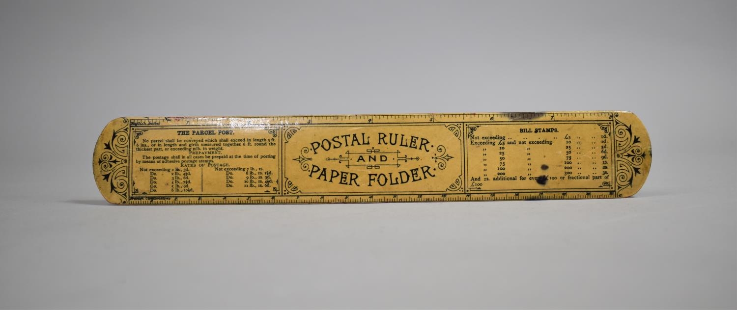 A Late 19th/Early 20th Century Postal Ruler and Paper Folder Decorated with Laxey Wheel, 23cm Long