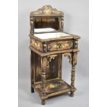A Painted French Style Side Table with Single Drawer, Marble Top and Mirrored Gallery