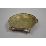 A Circular Persian Style Brass Bowl with Five Bird Supports and Islamic Decoration Stamped Kinco