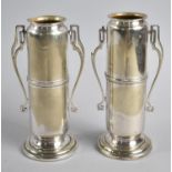A Pair of Silver Plated Secessionist Two Handled Vases in the Jugendstil Style, One Handle AF, 15.