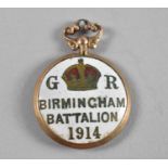 A 9ct Gold Photo Locket Inscribed GR Birmingham Battalion 1914, "Kitchener's Army"