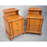 A Pair of Modern Galleried Two Drawer Pine Bedside Chests, Each 49cms Wide