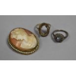 An Early 20th Century Cameo Brooch/ Pendant, Marcasite and Onyx Silver Ring and a Gold Plated Silver