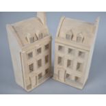 A Pair of Cast Resin Bookends in the Form of Georgian Townhouses, 14cms high