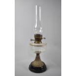 A Late Victorian Brass Based Oil Lamp with Plain Glass Reservoir, Overall Height 53cms