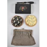 An Edwardian Silver Plated Chainmail Ladies Purse, Embroidered Ladies Bag and Two Vogue Ganites