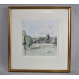 A Framed Print, Alberbury Church by J Maguire, 22cms Square