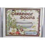 A Framed Printers Lithograph For Cambridge Soups, 50x40cms