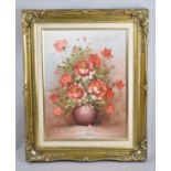 A Modern Gilt Framed Oil on Canvas, Still Life, Flowers, 39x29cms