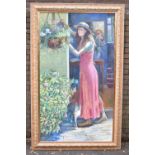 A Very Large Gilt Framed Oil on Canvas, Life Size Full Length Portrait of Girl Watering Basket of