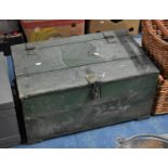 A Vintage Wooden Tool Chest with Hinged Lid, 56cms Wide