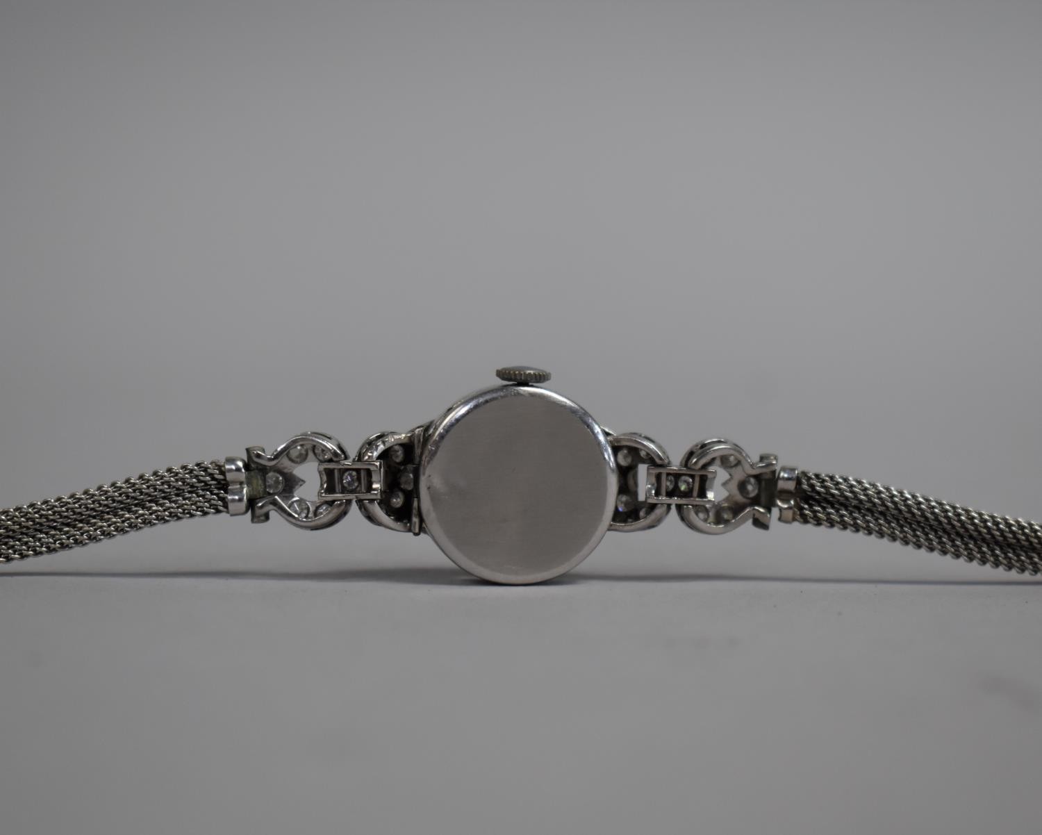 An Early to Mid 20th Century 9ct White Gold and Diamond Cocktail Watch. Silvered Dial with Arabic - Image 2 of 2