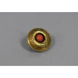 A 19th Century Circular Gold Coloured Metal and Red Coral Brooch, Central Stone 7mm Diameter Inset