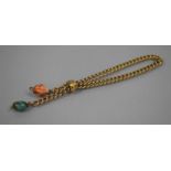 A Victorian 15ct Gold Adjustable Sliding Curb Chain Bracelet, 22cms Long, Original Turquoise Bead