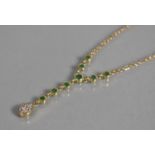 An Italian 14ct Gold, Diamond and Emerald Lariat Necklace having Teardrop Shaped Diamond Cluster