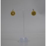 A Pair of Victorian, Gold Coloured Metal and Diamond Mounted Etruscan Revival Circular Earrings,