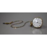 A Continental 18ct Gold Ladies Open Face Pocket Watch, and Chain, White Enamelled Dial with Black