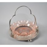 A Silver Plated Circular Stand by MW & S, with Pink Glass Fruit Bowl, Three Bun Feet, 26cms Diameter