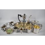 A Collection of Silverplate to Include Three Piece Tea Service, Galleried Tray etc