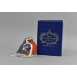 A Boxed Royal Crown Derby Gold Button Paperweight, Robin