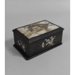 A Chinese Mother of Pearl and Hardwood Inlaid Box Decorated with Flowers and House Scene, 12cms by