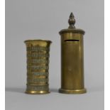 A WWI Trench Art Circular Money Box and a Banded Vase, 18cm high