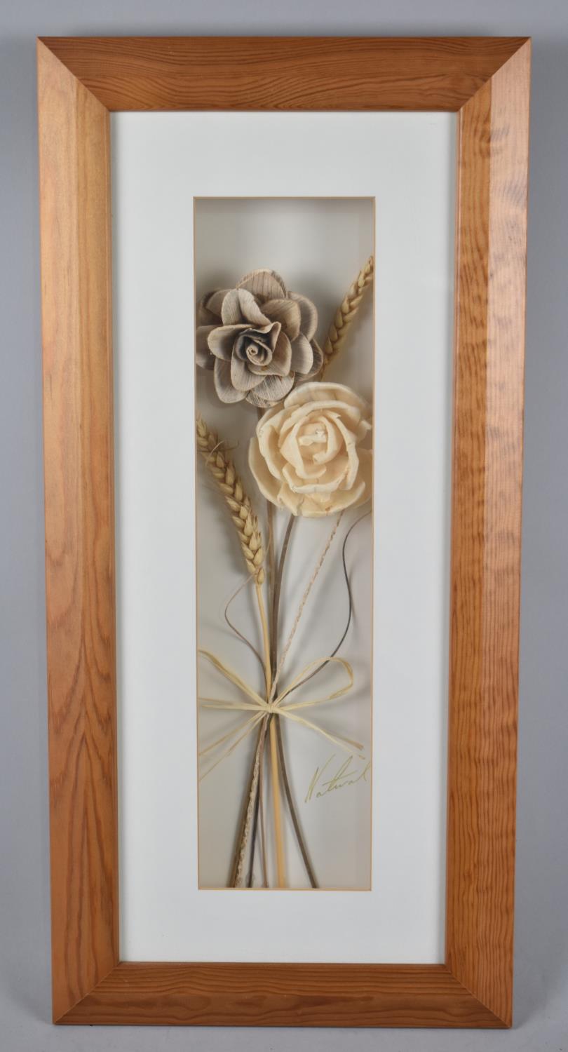 A Modern Framed Collage Depicting Roses and Wheat, 59x28cm