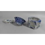 A Collection of Various Oriental Blue and White to comprise Japanese Hexagonal Pierced Bowl, Chinese