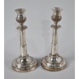 A Pair of Late 19th/Early 20th Century Sheffield Plated Rise and Fall Candlesticks