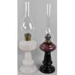 Two Glass Oil Lamps with Chimneys